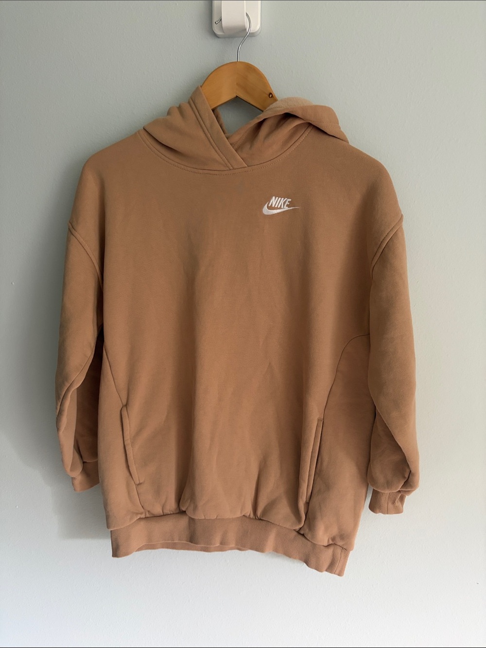 Nike Kids Hoodie Brown Tan with White Logo